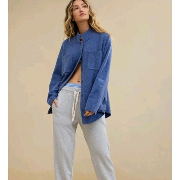 Aerie UnREAL Button Down Cardigan Shacket Jacket sz XL Marbled Blue Pockets - Picture 1 of 16